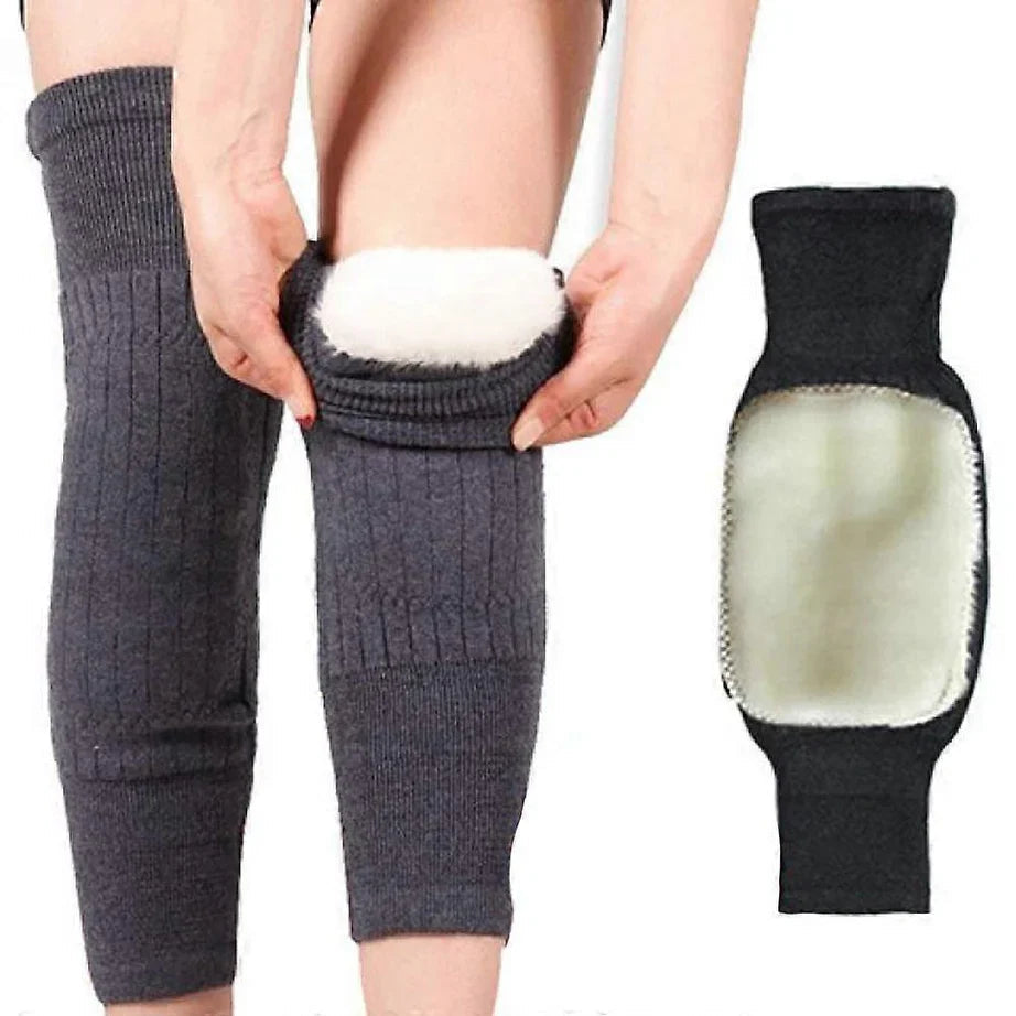 2 PCS Non-Slip Cashmere Wool Knee Pads Leg Warmer with Strap Adjustable for Men & Women