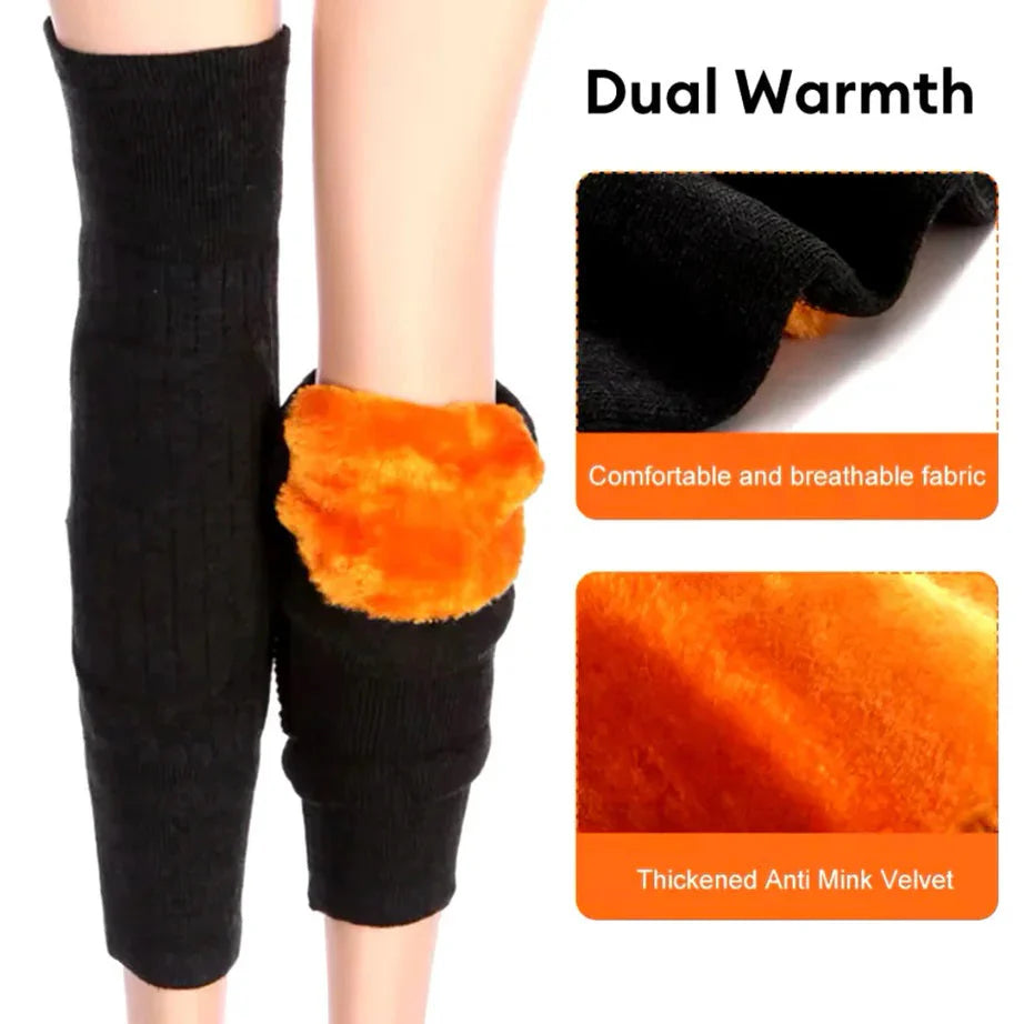 2 PCS Non-Slip Cashmere Wool Knee Pads Leg Warmer with Strap Adjustable for Men & Women