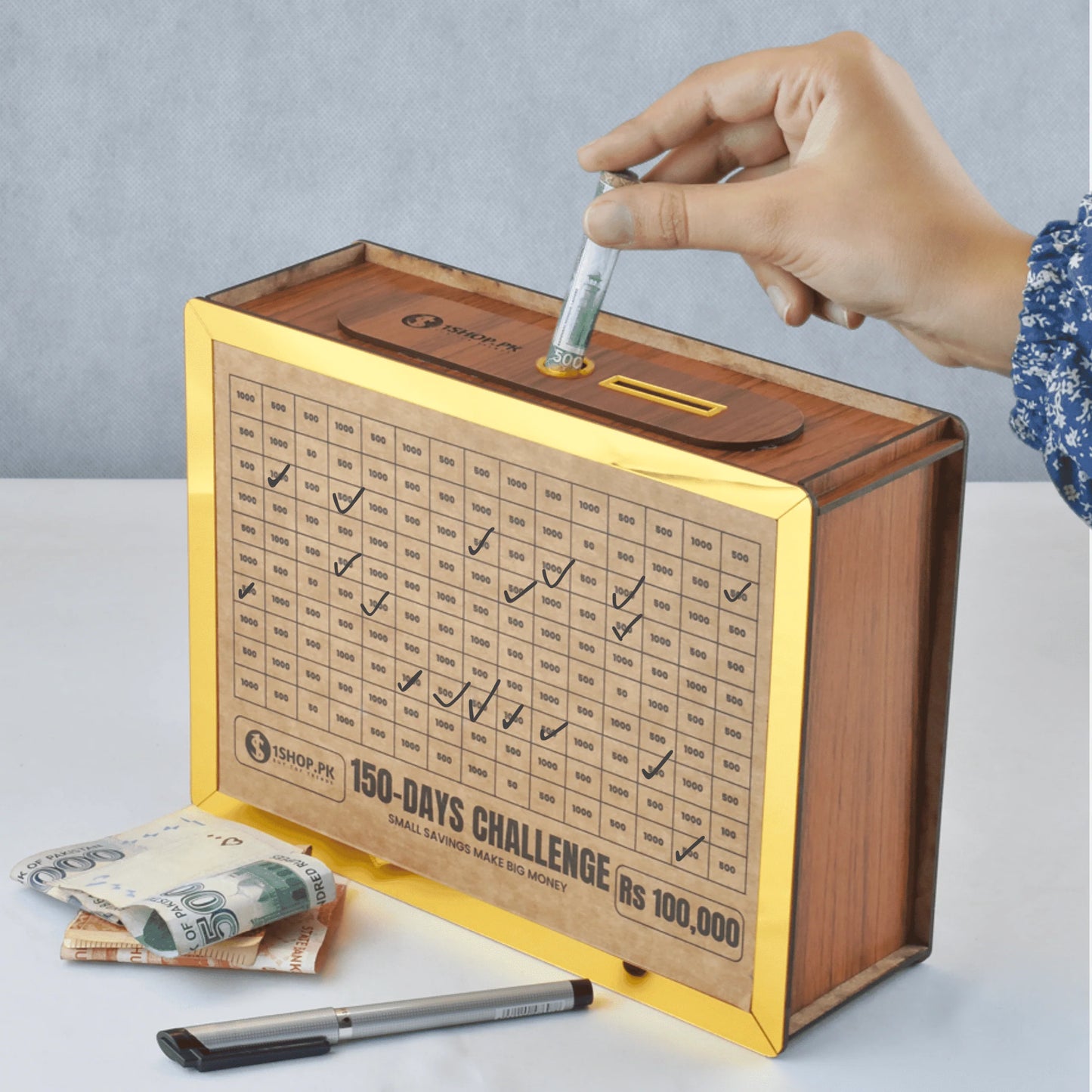 Wooden Money Saving Box-( All In 1 )